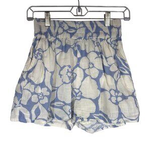 BILLA BONG - WOMEN'S SMALL WHITE & BLUE FLORAL ELASTIC WAIST LINED COTTON SHORTS